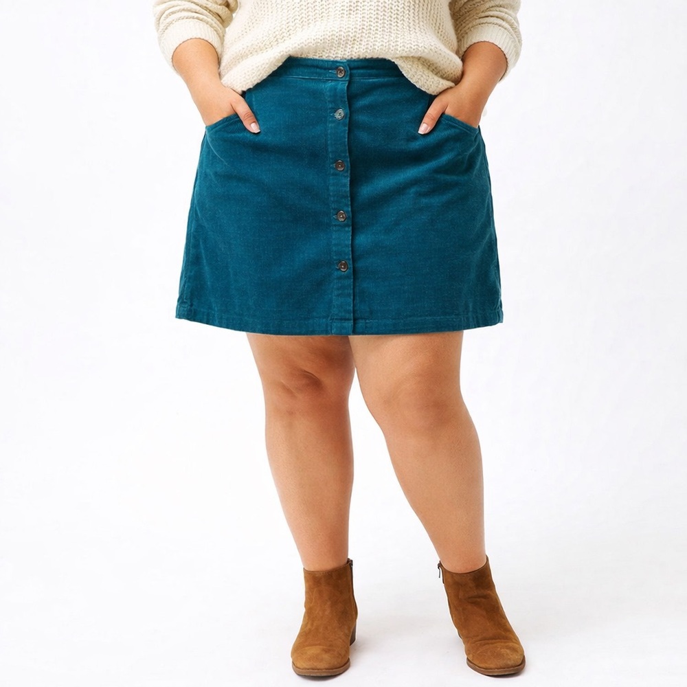 J.CREW TEAL BLUE CORDUROY BUTTON FRONT MINI SKIRT WITH POCKETS SIZE 20 NWT
